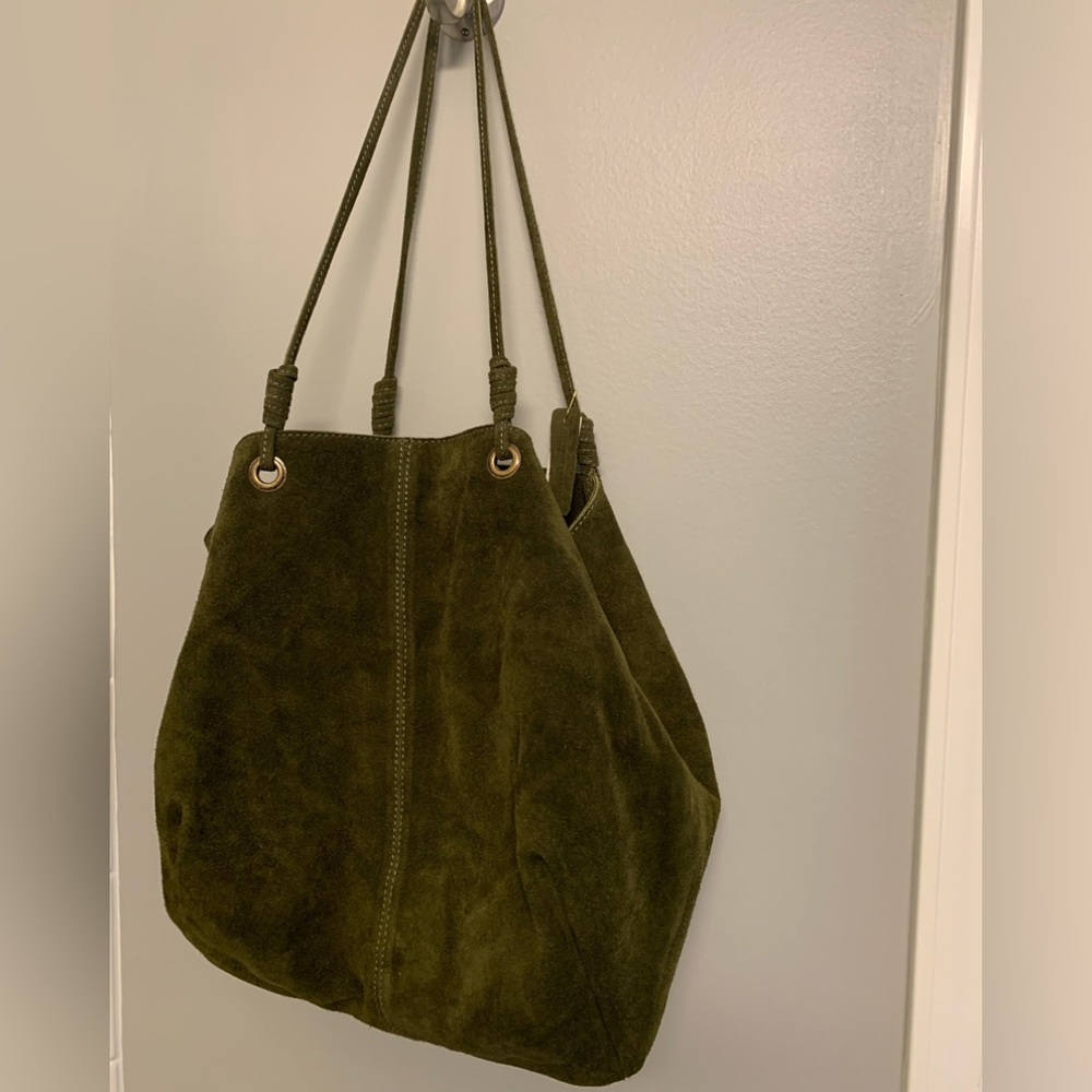 Olive Green Suede Tote Bag - Picture 4 of 7